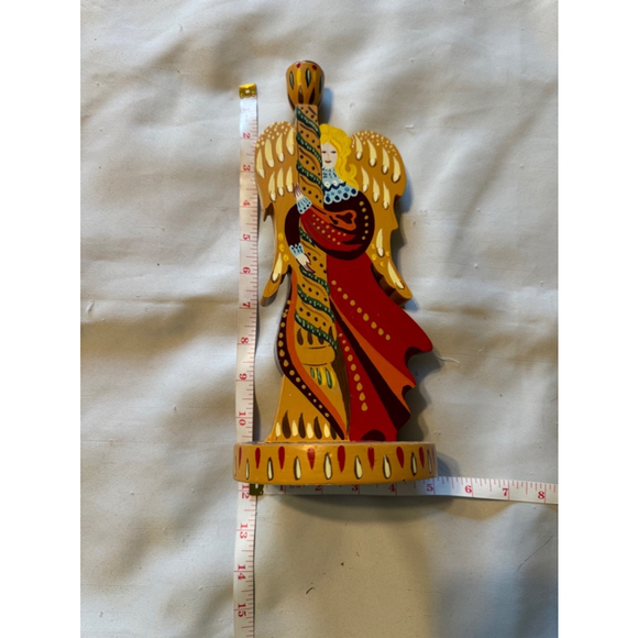 Angel Candle Holder Rustic Artsy Scandinavian Hand Painted Vintage Christmas - Picture 2 of 3